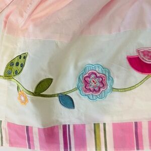 Crib BedSkirt Dust Ruffle Pink Purple Blue Birds Applique Embroidery